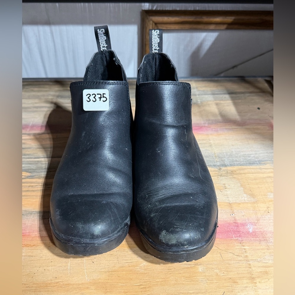 #3375-Black Slip-On Leather Chelsea Boots